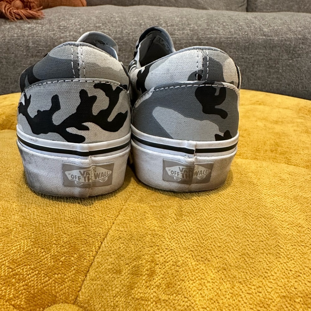 LAST DAY! Women’s grey Camo slip on vans